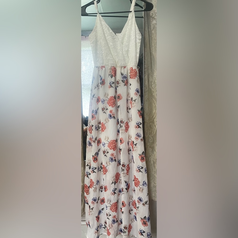 Long flowy white lace dress